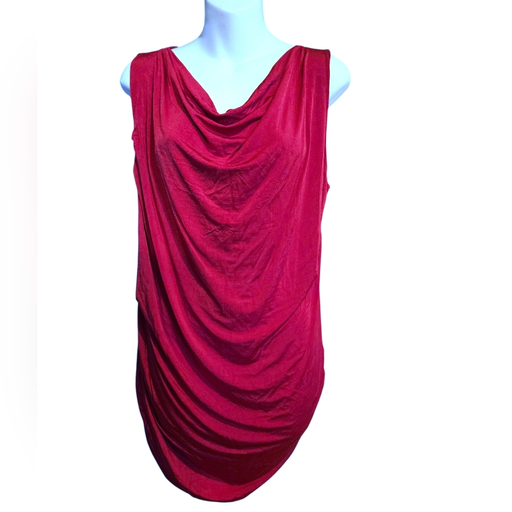 ZARA Red Draped Sleeveless Mini Dress Sides Ruched Sz.L